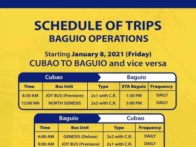 Genesis Transport Bus Schedule from Manila to Baguio